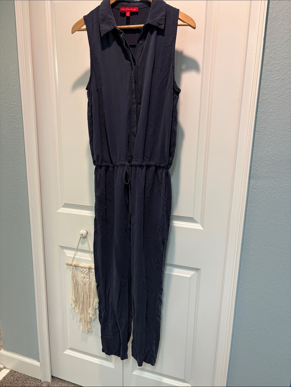 Saks Fifth Avenue Sleeveless Dark Navy Drawstring Jumpsuit